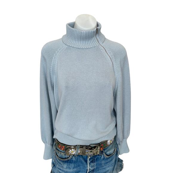 Marissa Webb Blue Turtleneck Sweater MEDIUM Balloon Sleeve Soft Oversized $270 - Picture 4 of 10